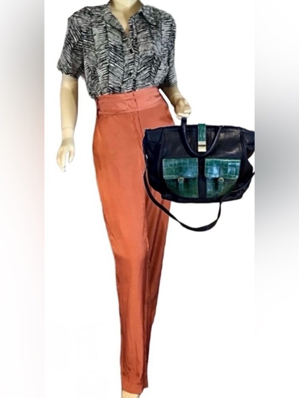 NOTATIONS BROWN & BLACK ANIMAL PRINT BUTTON DOWN SHORT SLEEVE BLOUSE (XL)